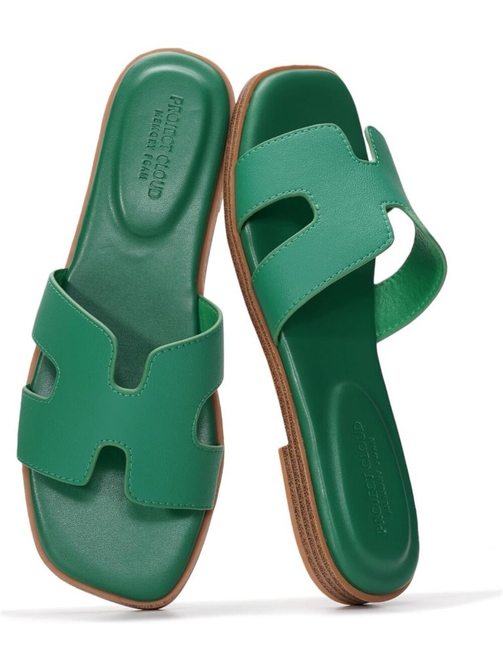 Womens Emerald Green Genuine Leather Memory Foam Insole Slides Flat Sandal Shoes